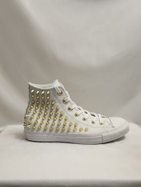 Converse CTAS Studded Edition White Leather Gold Spike Punk Sneakers (W Size 8)